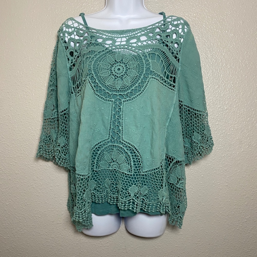 Solitaire Crochet Layering Blouse Medium Bohemian Boho Chic Lagenlook Hippie